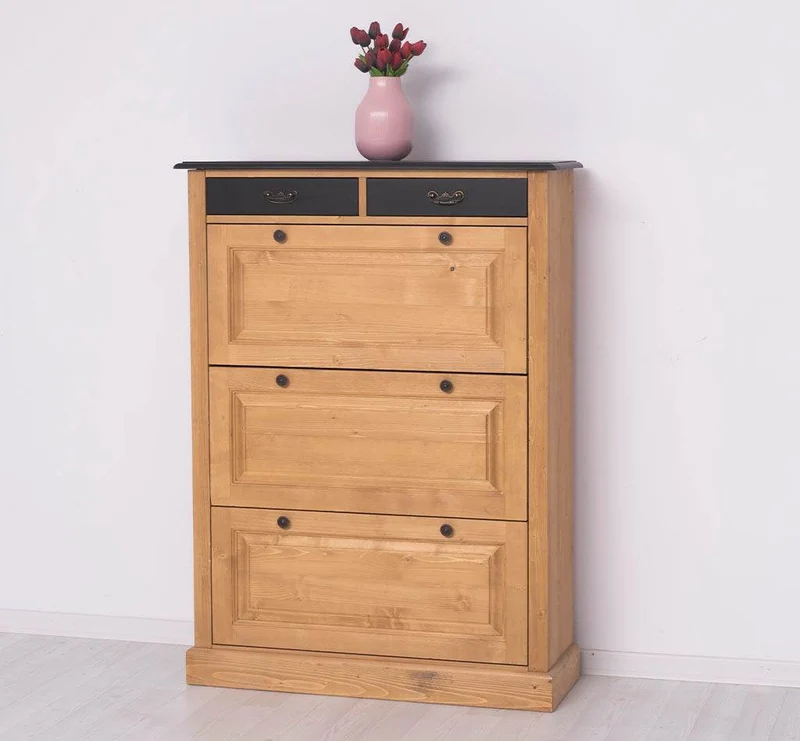 Vintage Schuhschrank aus Massivholz mit Kippfächern - Holzkontrast