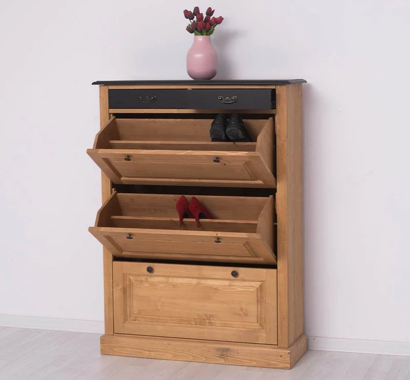 Vintage Schuhschrank aus Massivholz mit Kippfächern - Holzkontrast