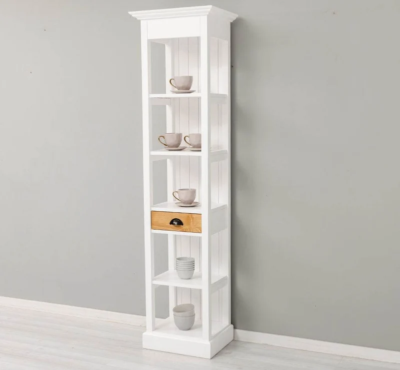 Schmales Regal aus Massivholz mit Schublade | Handtuchschrank | Küchenschrank