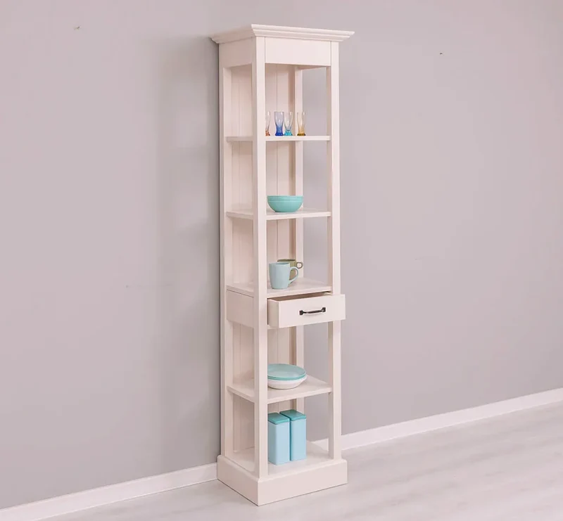 Schmales Regal aus Massivholz mit Schublade | Handtuchschrank | Küchenschrank