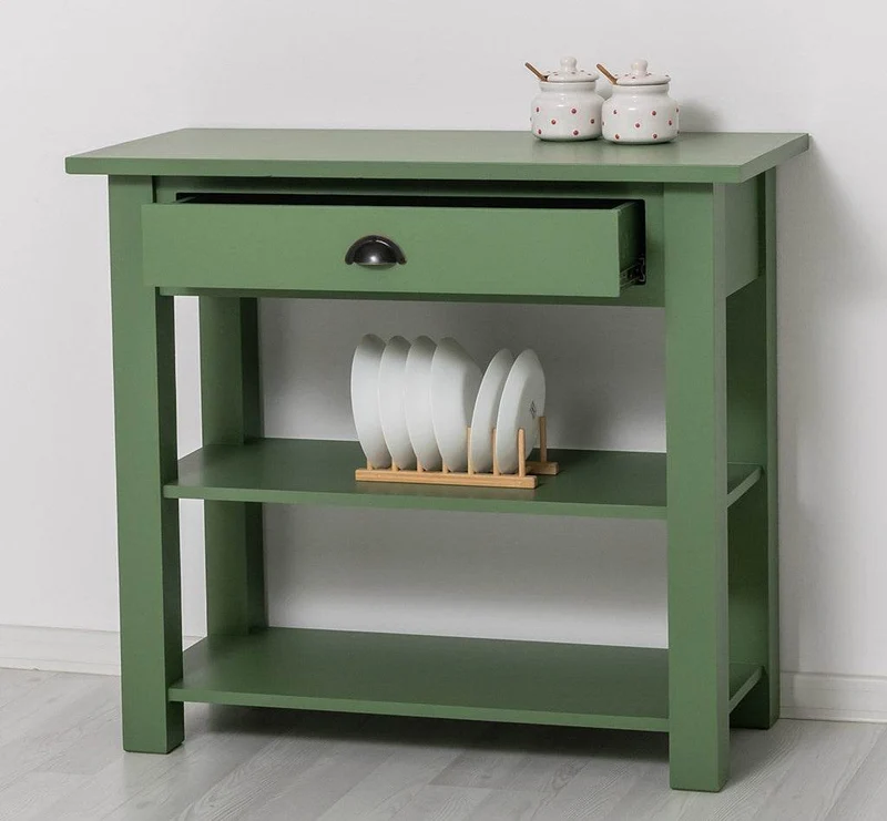 Beistelltisch aus Massivholz | Wandtisch mit Schublade