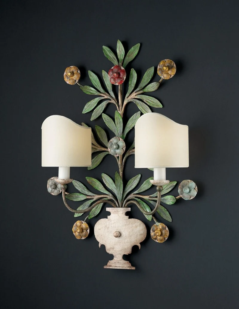 Casa Padrino Luxus Wandleuchte Mehrfarbig B. 55 x H. 70 cm - Handgefertigte Wandleuchte aus Schmiedeeisen mit handgeformten Blüten - Luxus Kollektion - Edel & Prunkvoll