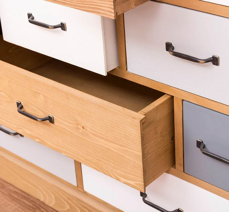 Apothekerschrank - Kommode aus Massivholz mit 13 Schubladen - mehrfarbig