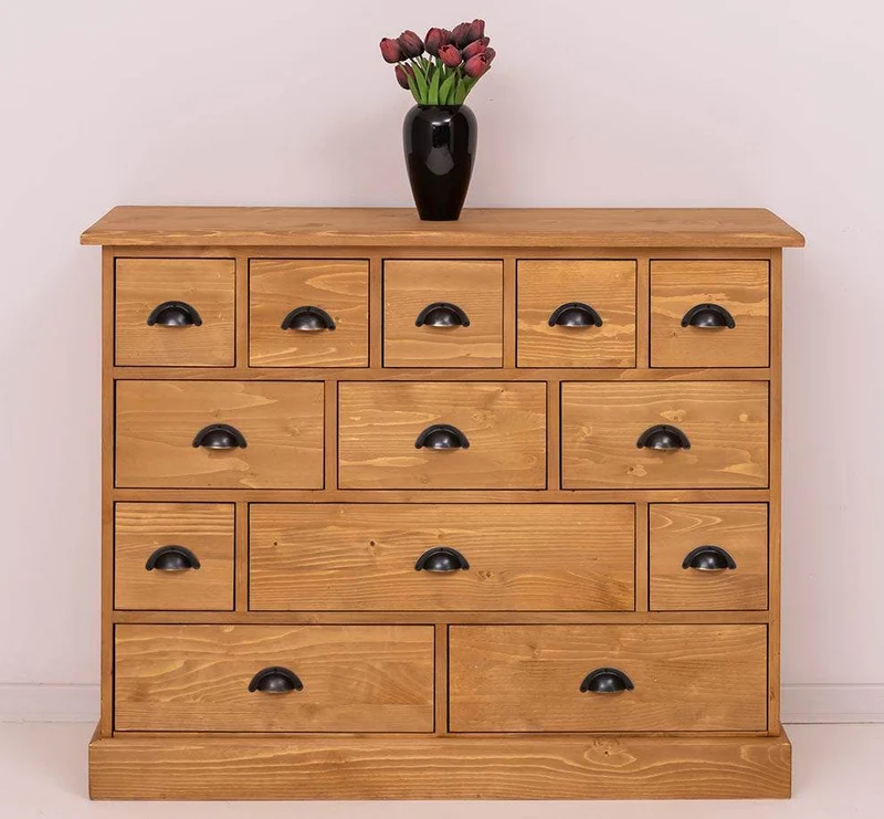 Apothekerschrank aus Massivholz - Kommode mit 13 Schubladen