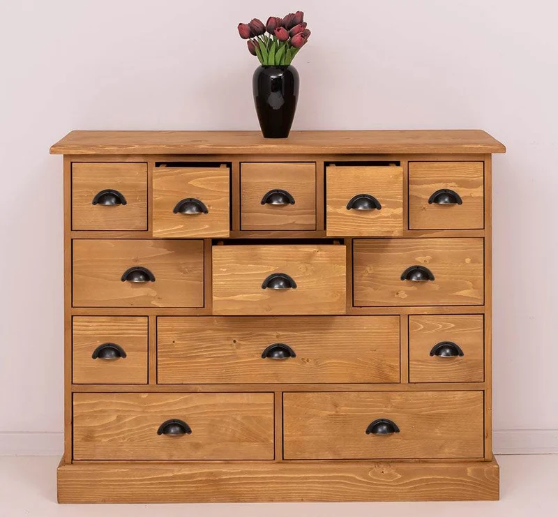 Apothekerschrank aus Massivholz - Kommode mit 13 Schubladen