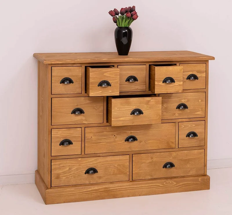 Apothekerschrank aus Massivholz - Kommode mit 13 Schubladen