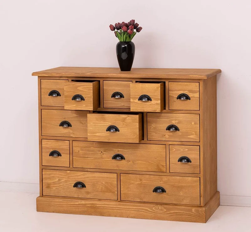 Apothekerschrank aus Massivholz - Kommode mit 13 Schubladen