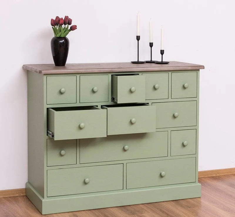 Apothekerschrank aus Massivholz - Kommode mit 13 Schubladen