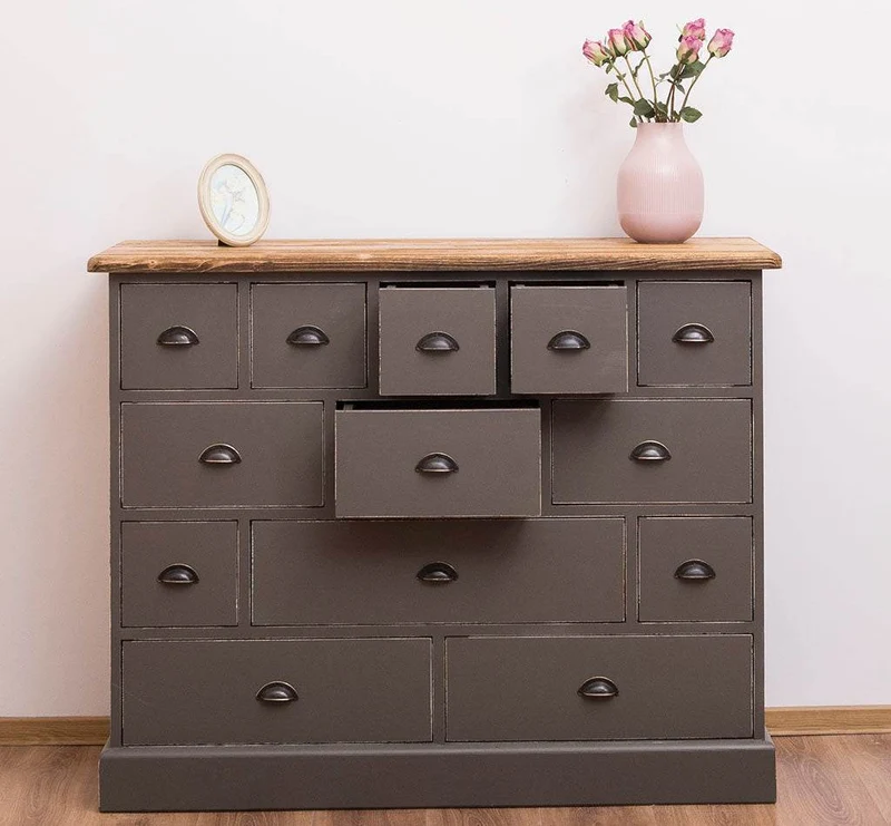 Apothekerschrank aus Massivholz - Kommode mit 13 Schubladen