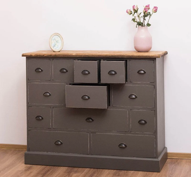 Apothekerschrank aus Massivholz - Kommode mit 13 Schubladen