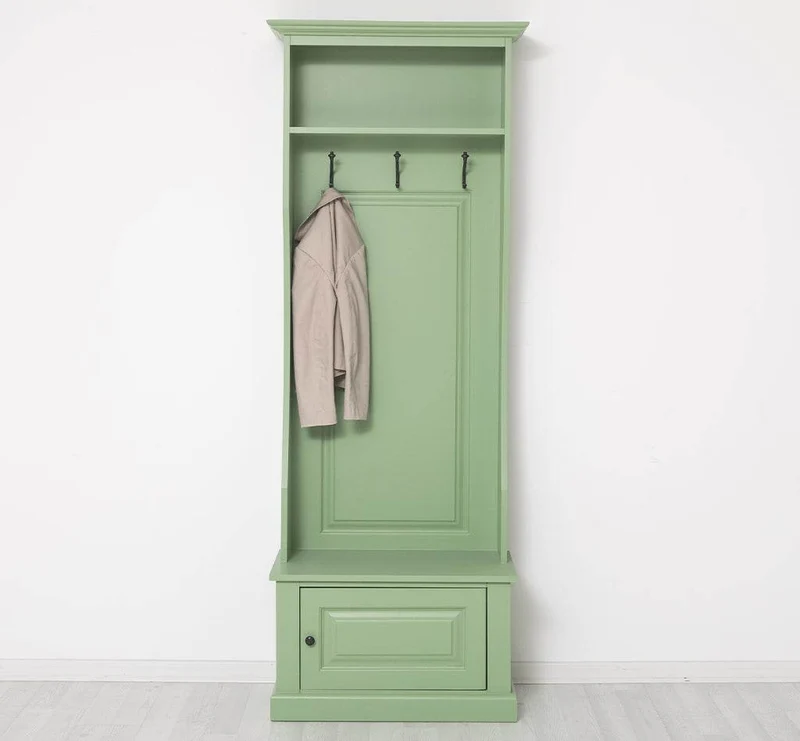 Schmale Garderobe aus Massivholz mit 3 Haken - in verschiedenen Farben