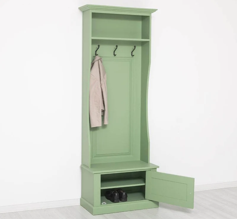 Schmale Garderobe aus Massivholz mit 3 Haken - in verschiedenen Farben