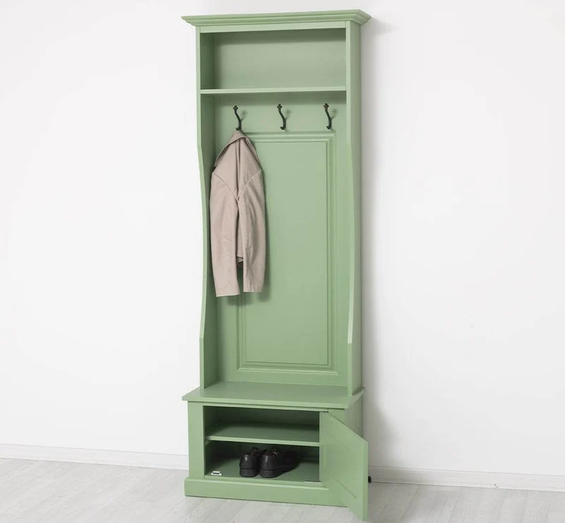 Schmale Garderobe aus Massivholz mit 3 Haken - in verschiedenen Farben