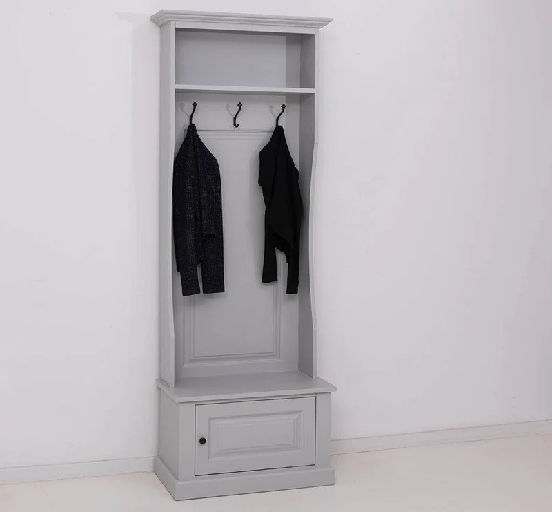 Schmale Garderobe aus Massivholz mit 3 Haken - in verschiedenen Farben
