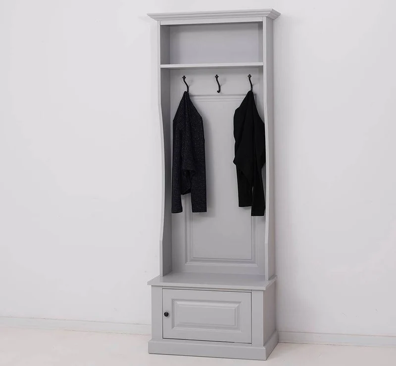 Schmale Garderobe aus Massivholz mit 3 Haken - in verschiedenen Farben