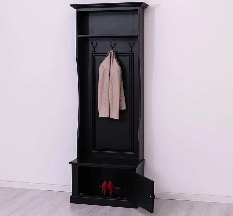 Schmale Garderobe aus Massivholz mit 3 Haken - in verschiedenen Farben