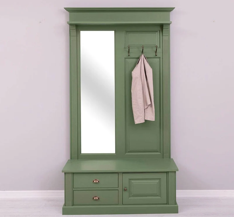 Garderobe aus Massivholz mit Spiegel und Staufächern