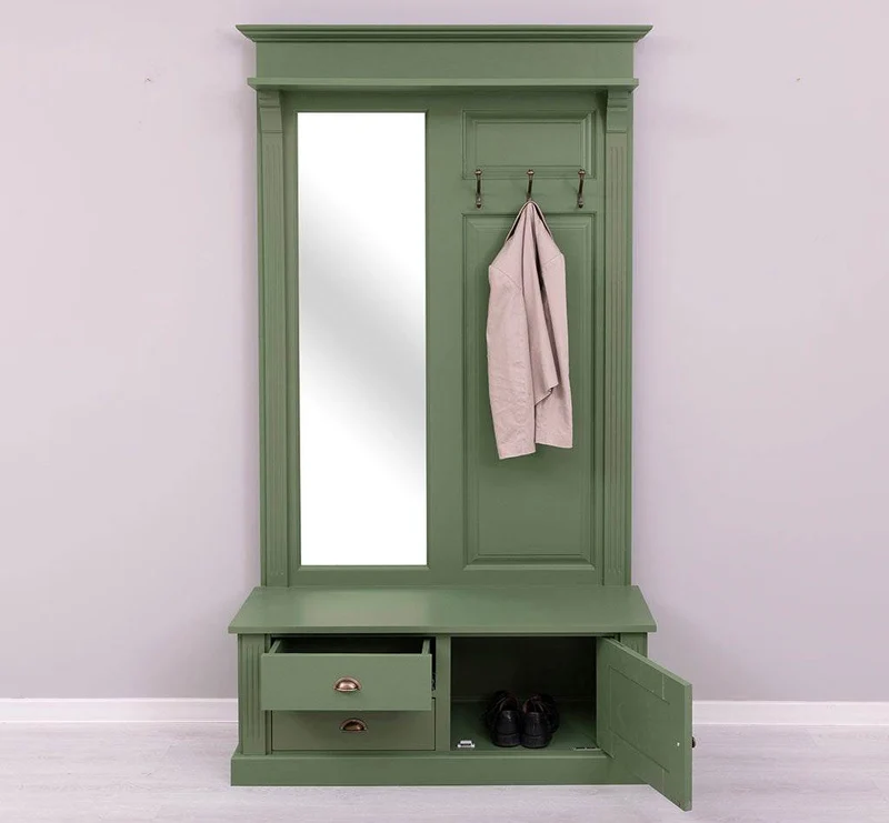 Garderobe aus Massivholz mit Spiegel und Staufächern