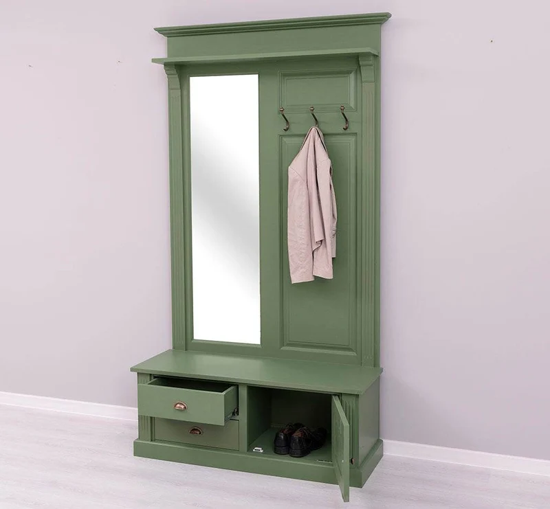 Garderobe aus Massivholz mit Spiegel und Staufächern