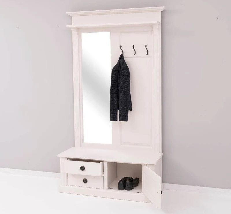 Garderobe aus Massivholz mit Spiegel und Staufächern