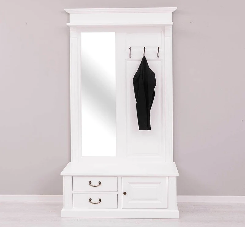 Garderobe aus Massivholz mit Spiegel und Staufächern
