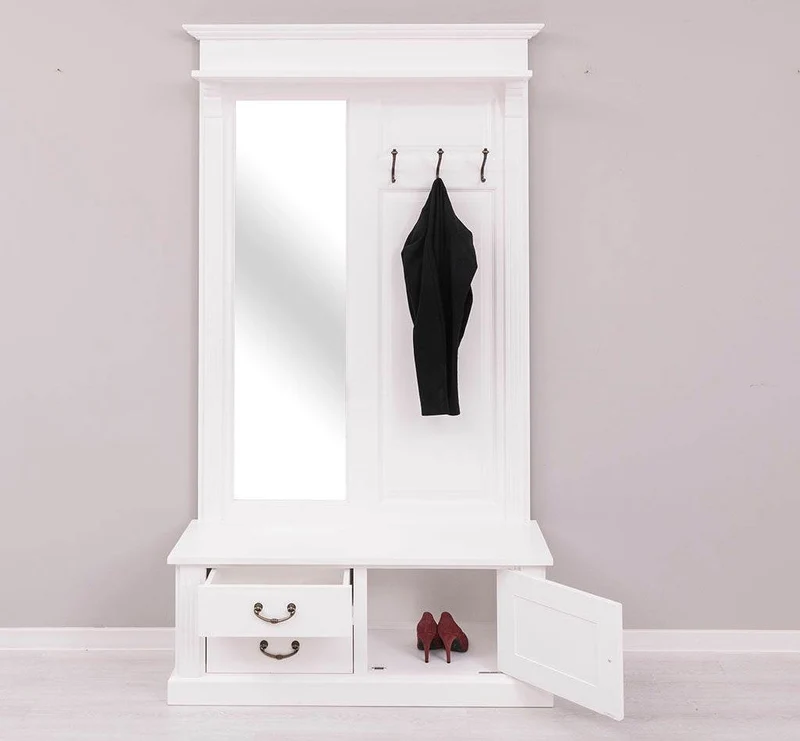 Garderobe aus Massivholz mit Spiegel und Staufächern