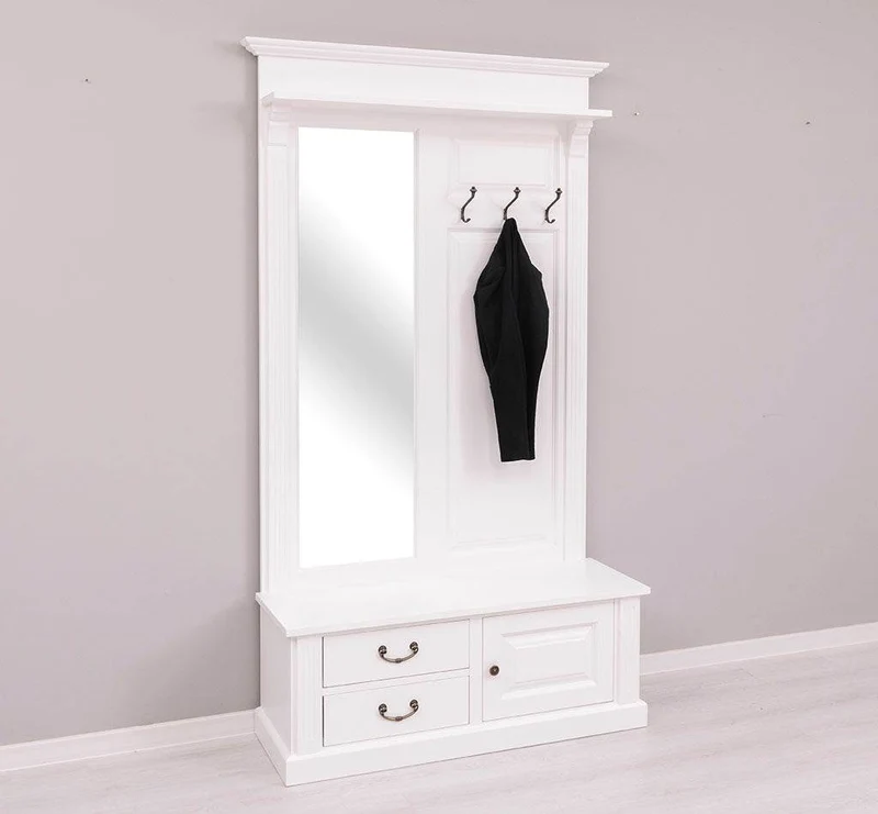 Garderobe aus Massivholz mit Spiegel und Staufächern
