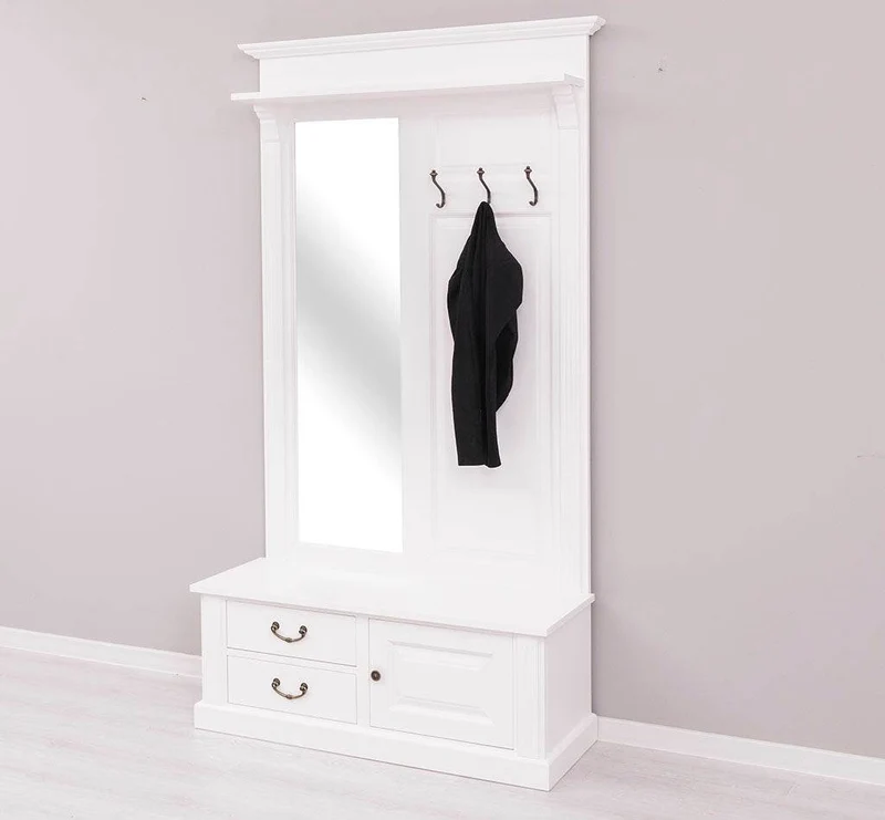 Garderobe aus Massivholz mit Spiegel und Staufächern