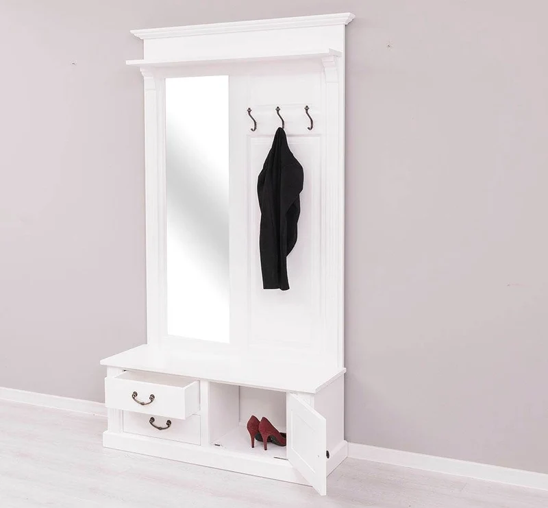 Garderobe aus Massivholz mit Spiegel und Staufächern