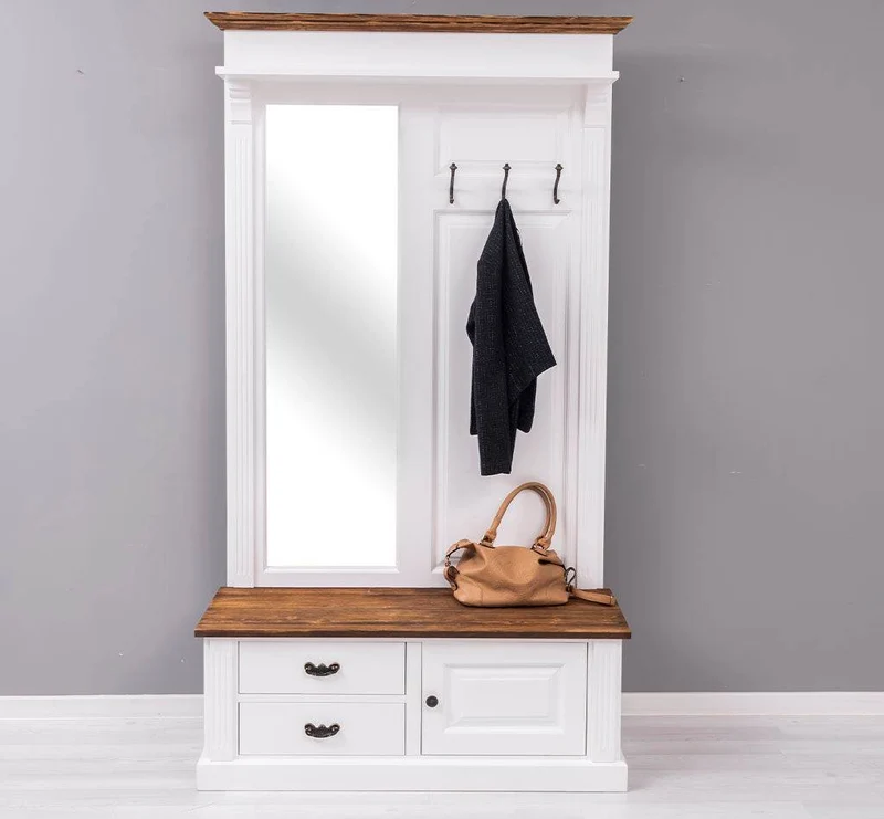 Garderobe aus Massivholz mit Spiegel und Staufächern