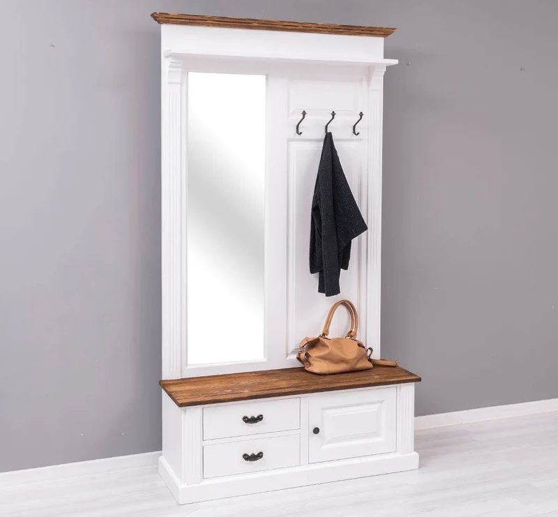Garderobe aus Massivholz mit Spiegel und Staufächern