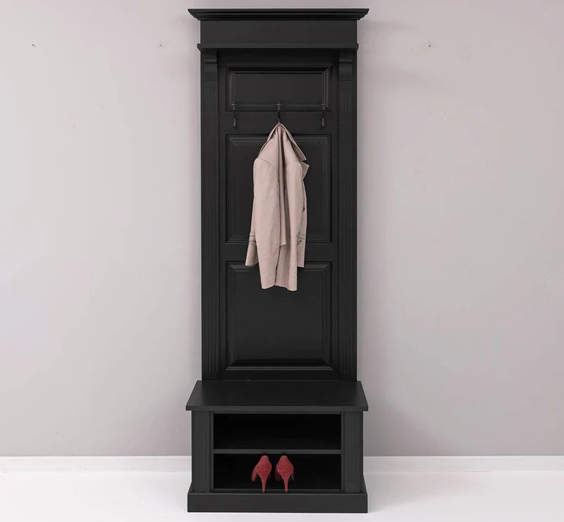 Schmale Garderobe aus Massivholz mit Ablage und 3 Haken uni