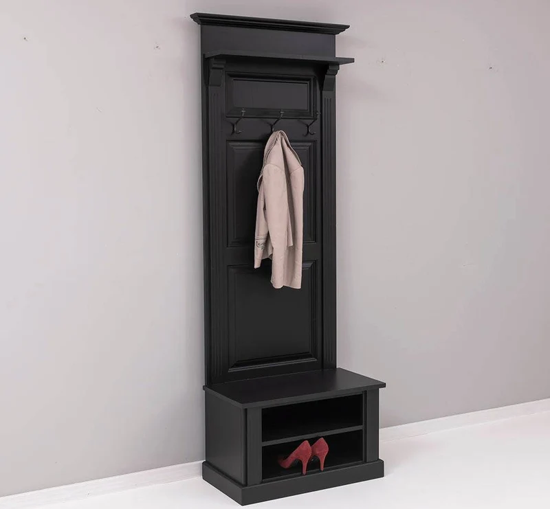 Schmale Garderobe aus Massivholz mit Ablage und 3 Haken uni