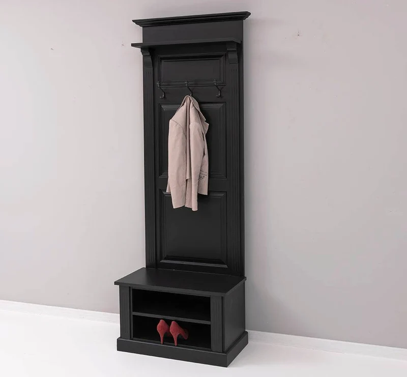 Schmale Garderobe aus Massivholz mit Ablage und 3 Haken uni
