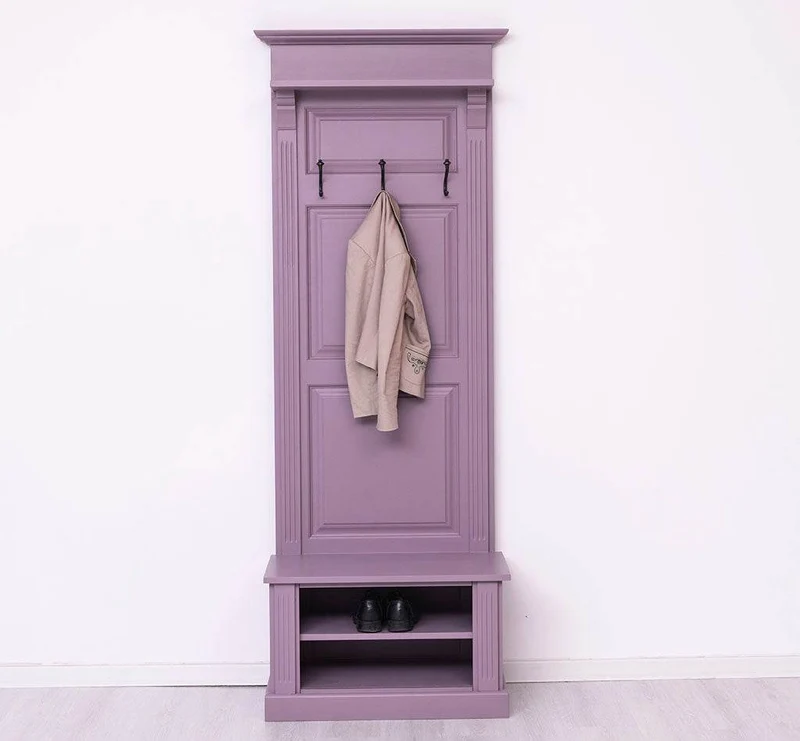 Schmale Garderobe aus Massivholz mit Ablage und 3 Haken uni