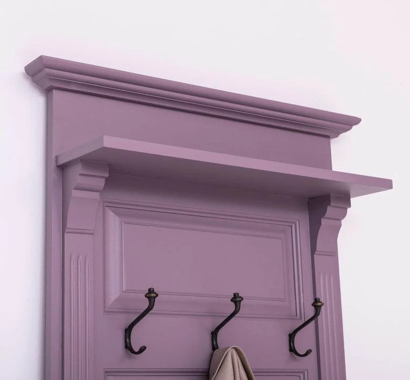 Schmale Garderobe aus Massivholz mit Ablage und 3 Haken uni