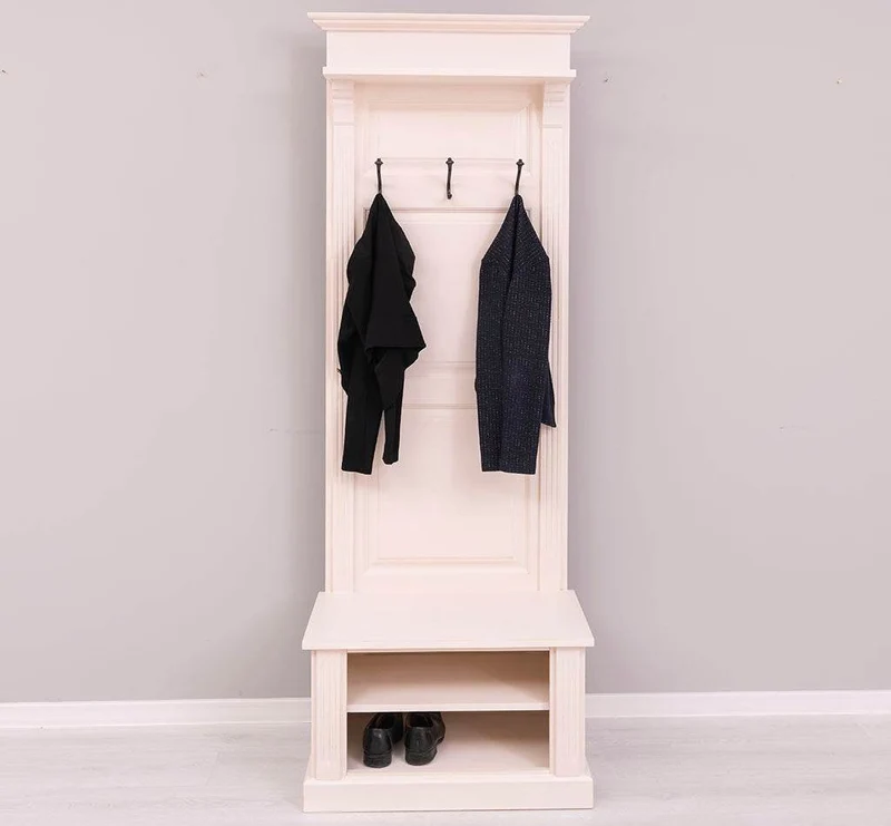 Schmale Garderobe aus Massivholz mit Ablage und 3 Haken uni