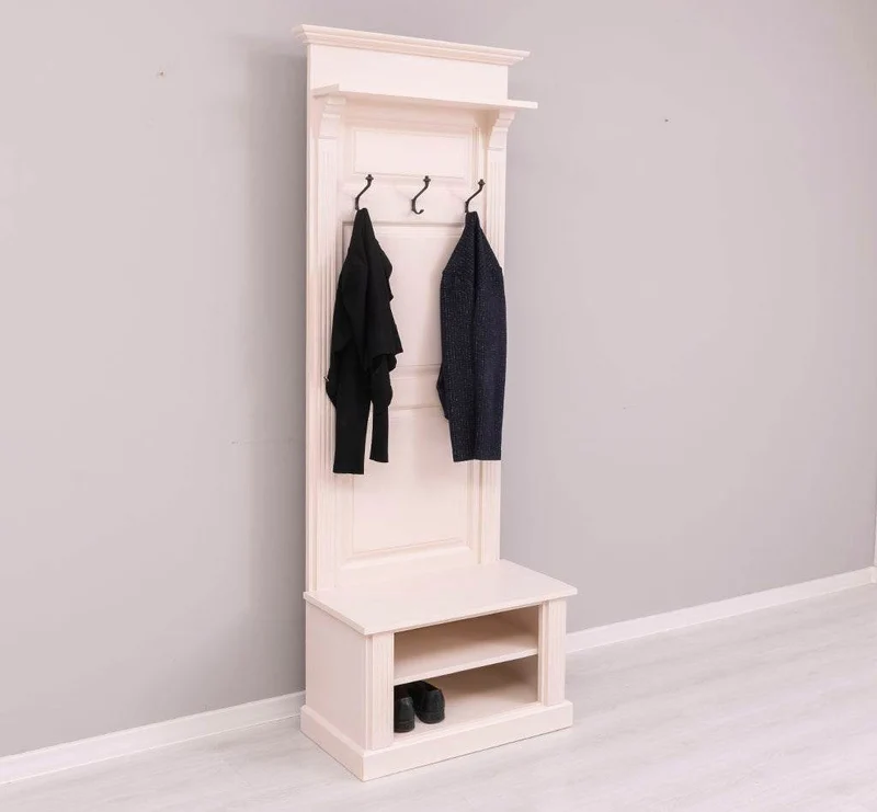 Schmale Garderobe aus Massivholz mit Ablage und 3 Haken uni