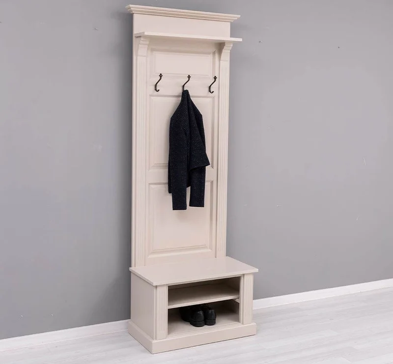 Schmale Garderobe aus Massivholz mit Ablage und 3 Haken uni