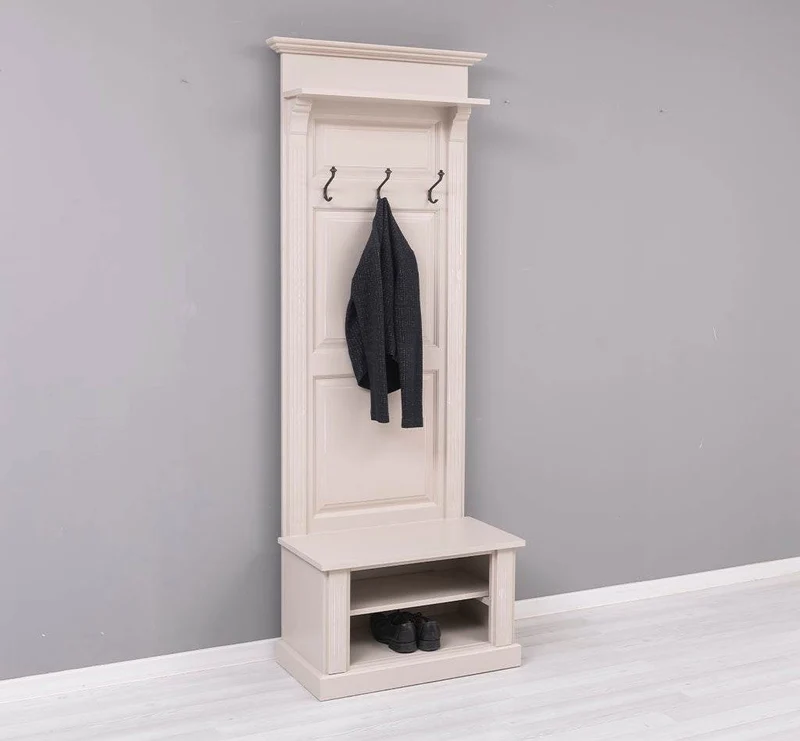 Schmale Garderobe aus Massivholz mit Ablage und 3 Haken uni