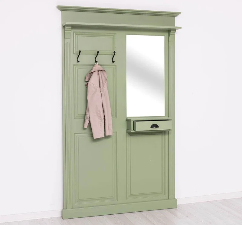 Garderobe aus Massivholz mit Spiegel und Ablage