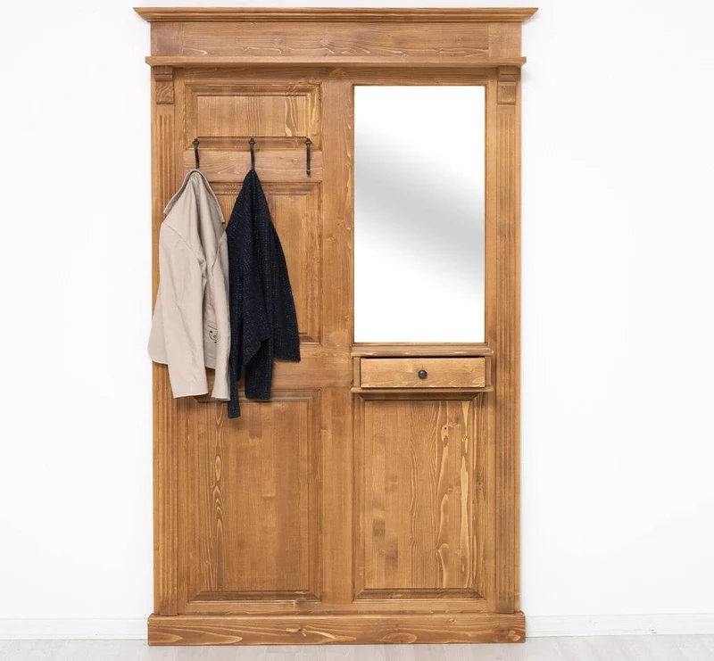 Garderobe aus Massivholz mit Spiegel und Ablage