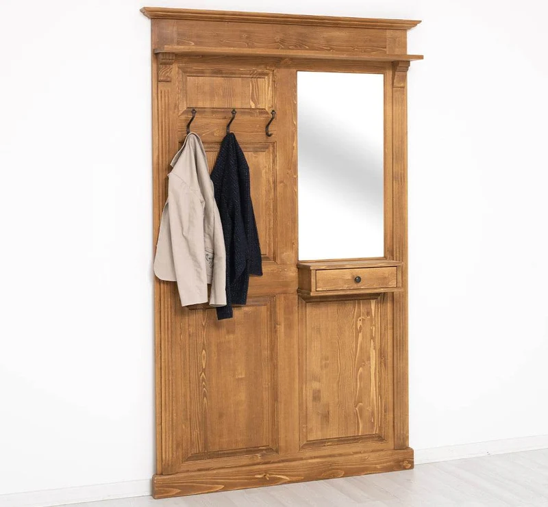 Garderobe aus Massivholz mit Spiegel und Ablage