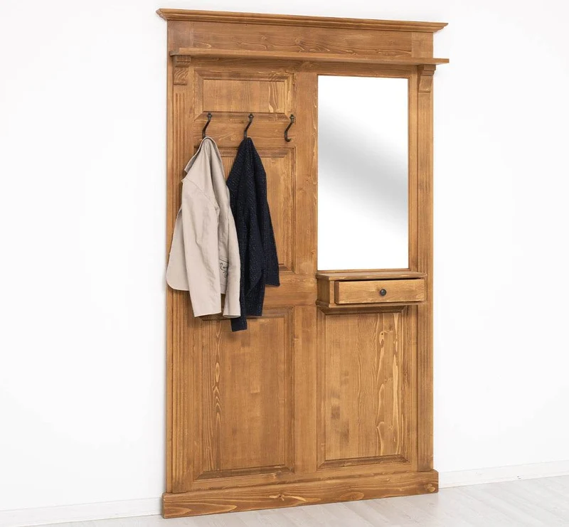 Garderobe aus Massivholz mit Spiegel und Ablage