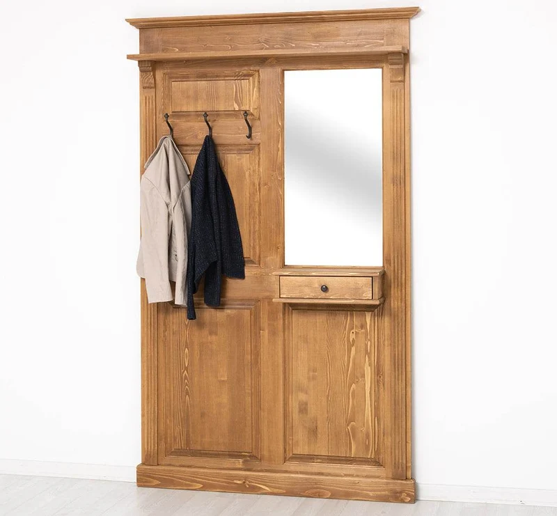 Garderobe aus Massivholz mit Spiegel und Ablage