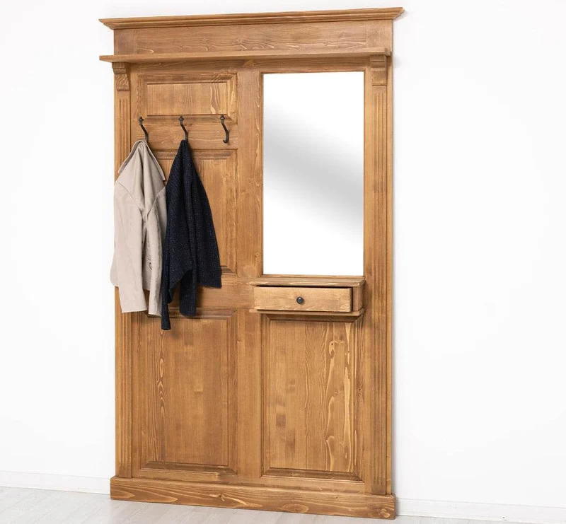 Garderobe aus Massivholz mit Spiegel und Ablage