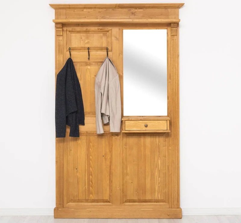 Garderobe aus Massivholz mit Spiegel und Ablage