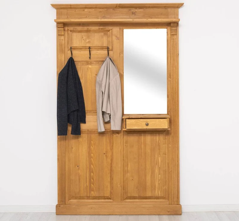 Garderobe aus Massivholz mit Spiegel und Ablage