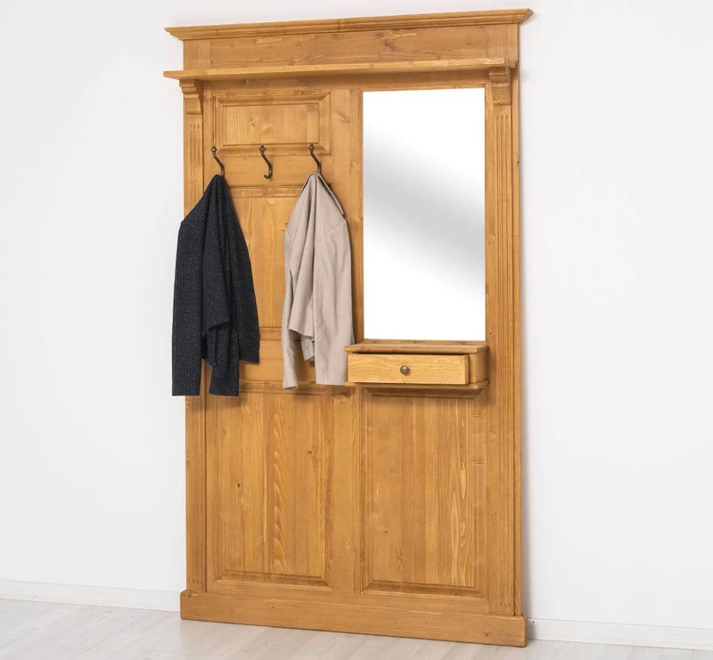 Garderobe aus Massivholz mit Spiegel und Ablage