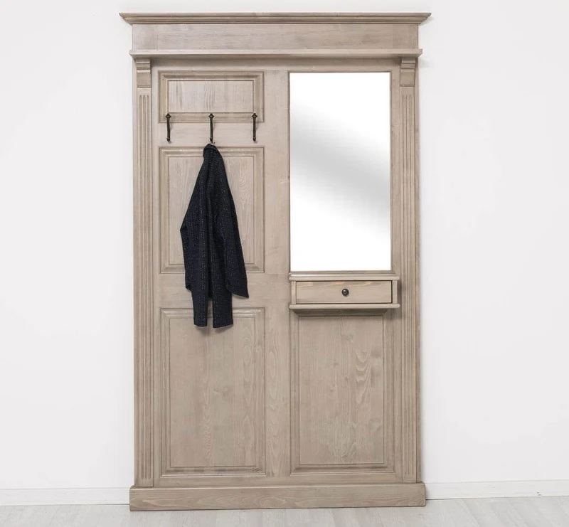 Garderobe aus Massivholz mit Spiegel und Ablage
